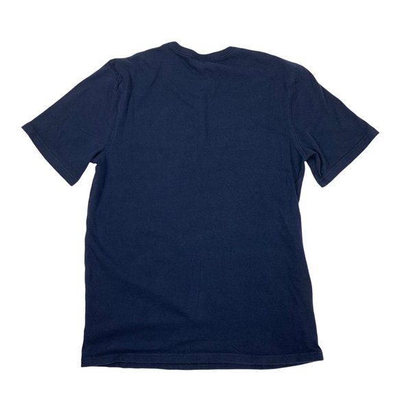 Champion Vintage 1990s Medium Tee Shirt Embroidery Script Logo Navy Blue Short S - Picture 2 of 3